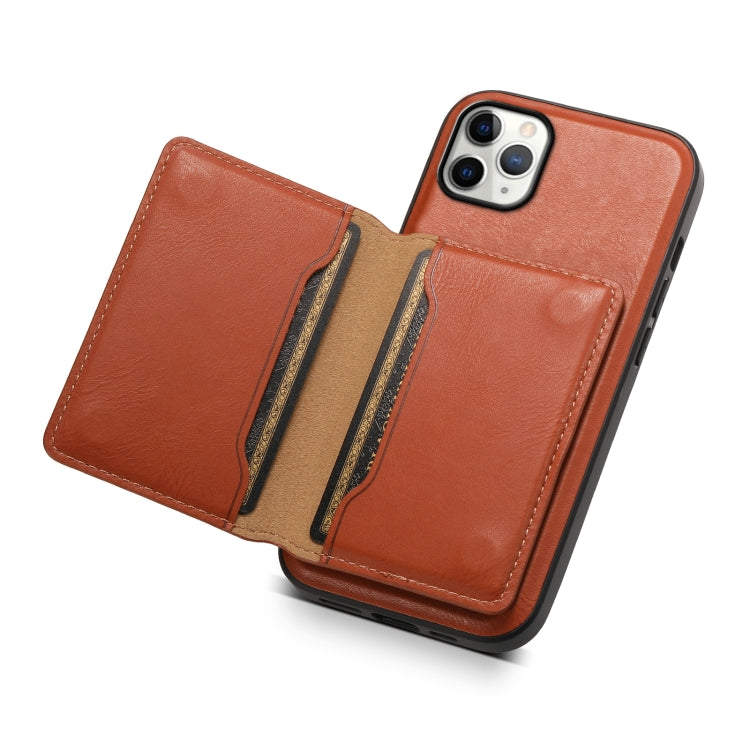 For iPhone 11 Pro Max Denior Cowhide Texture Leather MagSafe Detachable Wallet Phone Case(Brown)