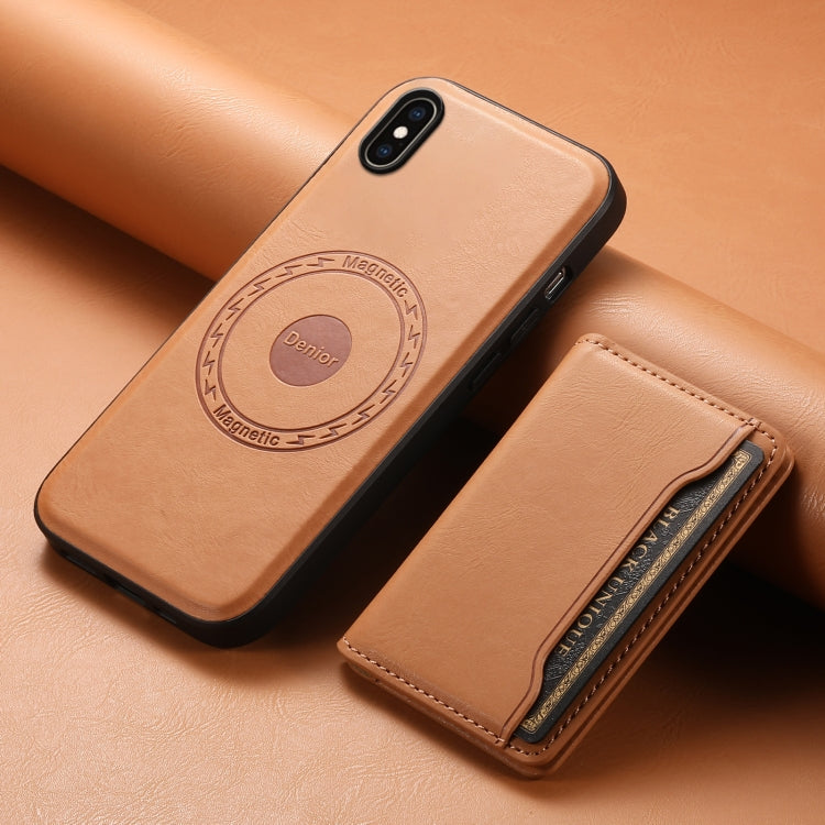 For iPhone XS Max Denior Cowhide Texture Leather MagSafe Detachable Wallet Phone Case(Khaki)