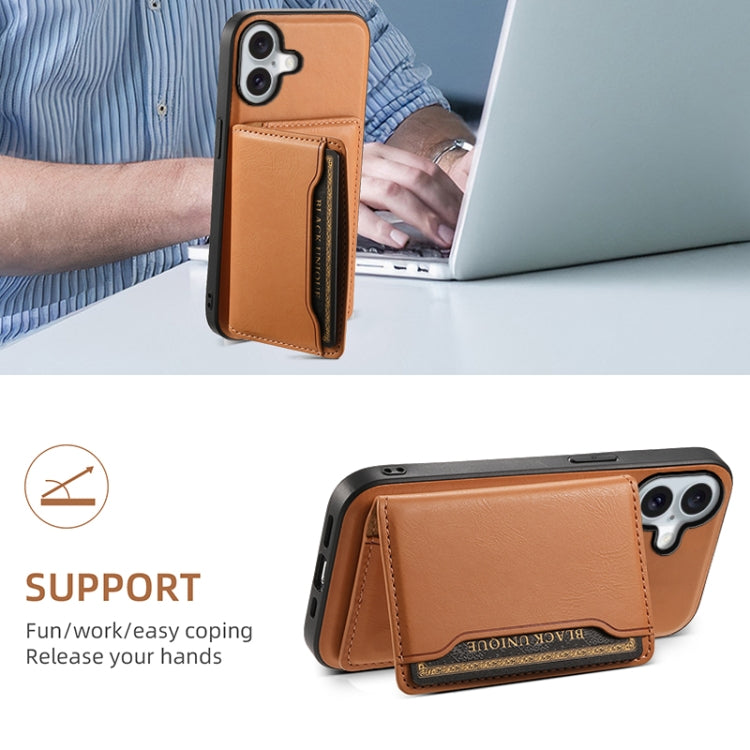 For iPhone 16 Denior Cowhide Texture Leather MagSafe Detachable Wallet Phone Case(Khaki) - iPhone 16 Cases by Denior | Online Shopping South Africa | PMC TechLife | Buy Now Pay Later Mobicred