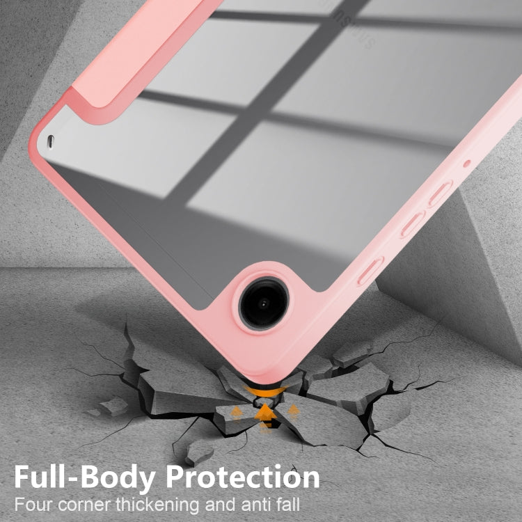 For Samsung Galaxy Tab A9 Acrylic 3-folding Solid Color Smart Leather Tablet Case(Pink) - Galaxy Tab A9 by PMC TechLife | Online Shopping South Africa | PMC TechLife