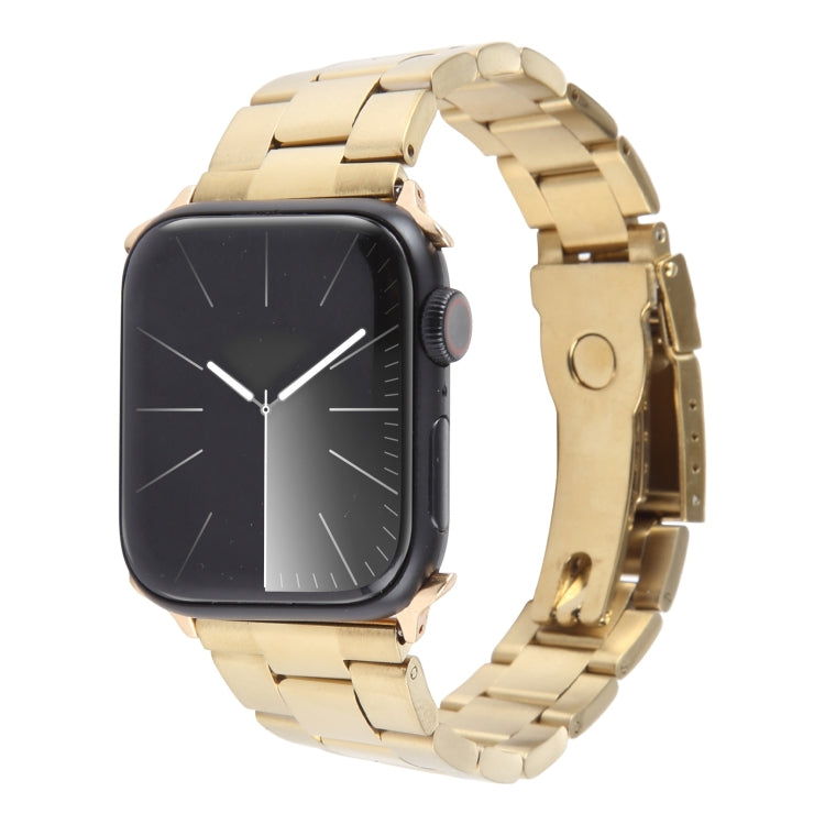 For Apple Watch SE 2023 40mm Three-Bead Stainless Steel Watch Band(Gold)