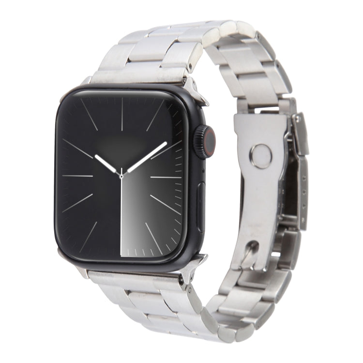 For Apple Watch Series 9 41mm Three-Bead Stainless Steel Watch Band(Silver)