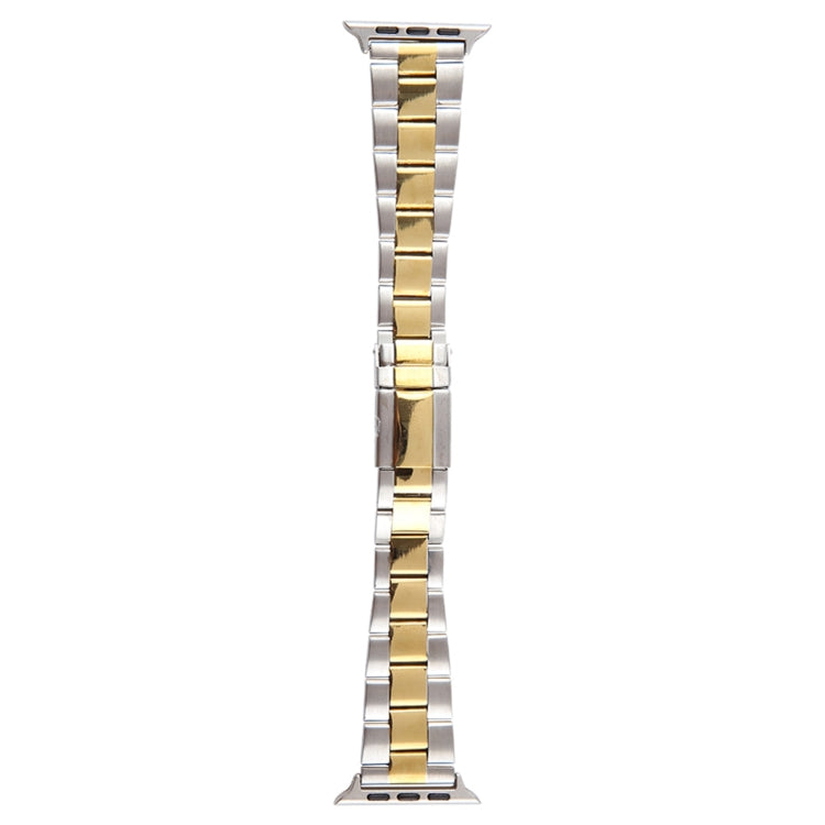 For Apple Watch Series 5 40mm Three-Bead Stainless Steel Watch Band(Silver Gold)