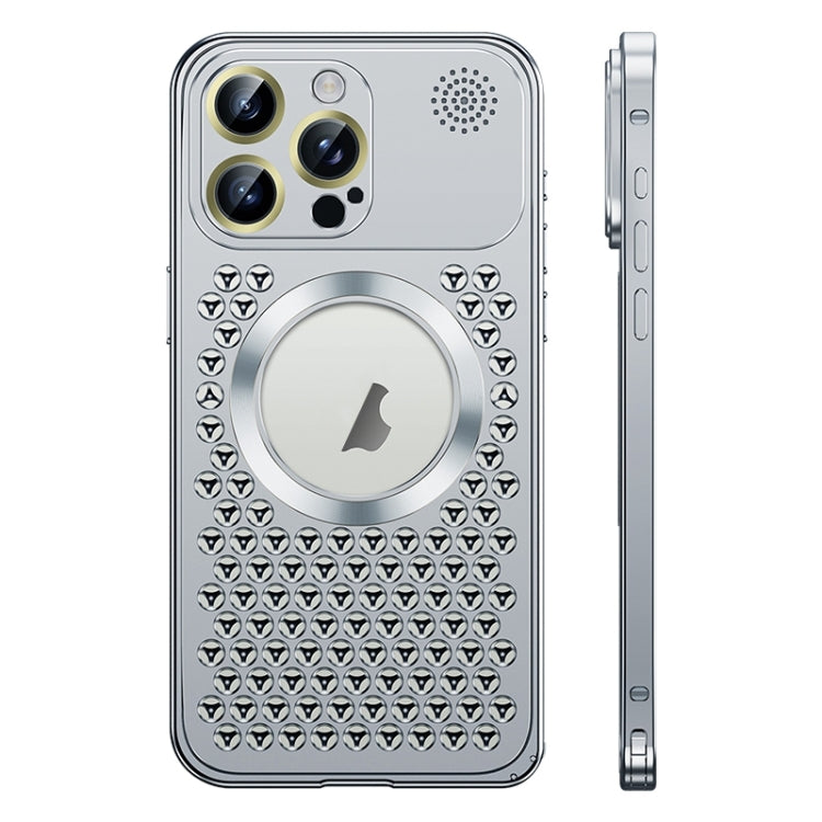 For iPhone 14 Pro Spring Buckle MagSafe Magnetic Metal Aromatherapy Phone Case(Silver)