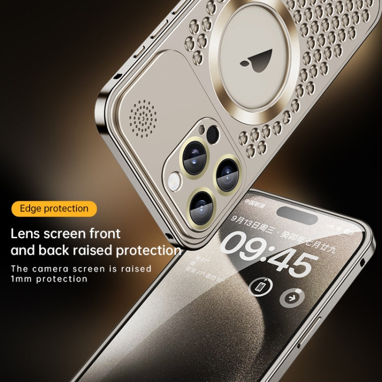 For iPhone 15 Pro Max Spring Buckle MagSafe Magnetic Metal Aromatherapy Phone Case(Black)