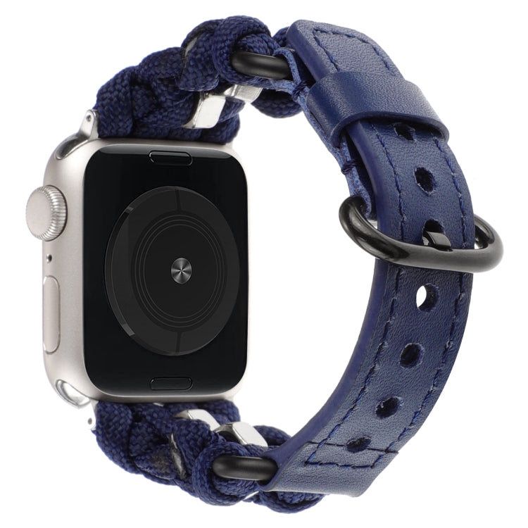 For Apple Watch Ultra 2 49mm Paracord Genuine Leather Watch Band(Royal Blue)