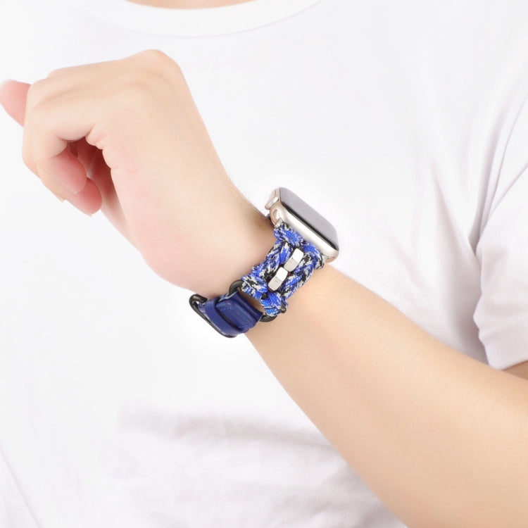 For Apple Watch Ultra 49mm Paracord Genuine Leather Watch Band(Blue Camo)