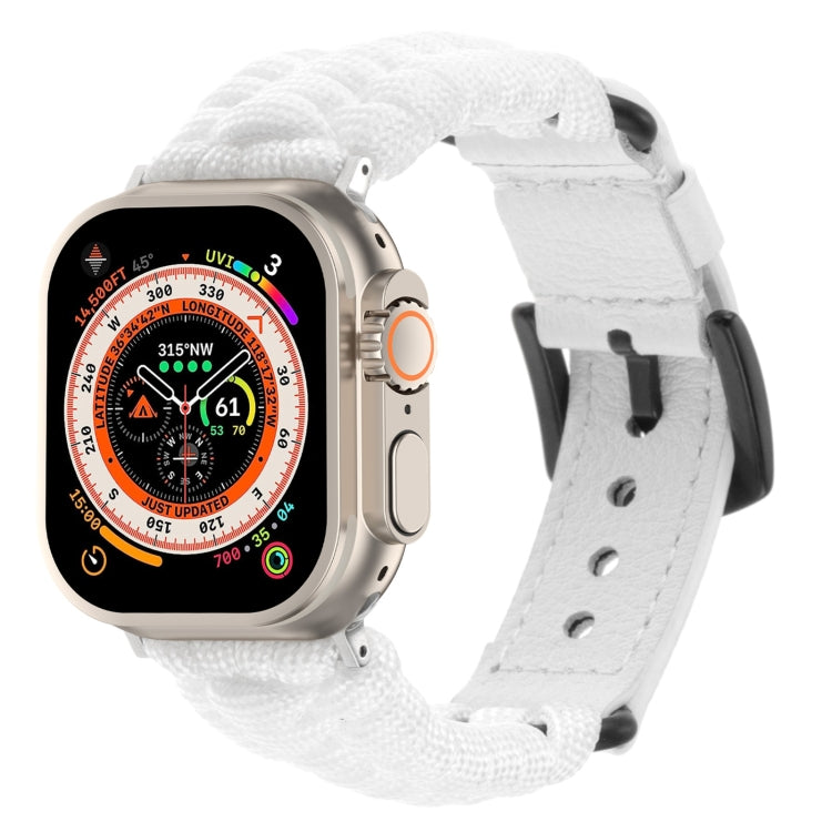 For Apple Watch Ultra 2 49mm Plain Paracord Genuine Leather Watch Band(White)