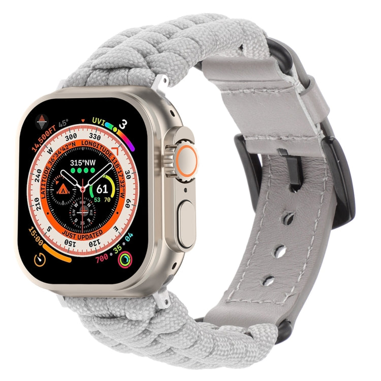 For Apple Watch Ultra 49mm Plain Paracord Genuine Leather Watch Band(Grey)