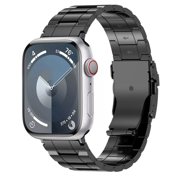 For Apple Watch Series 2 42mm Safety Buckle Trapezoid Titanium Steel Watch Band(Black)