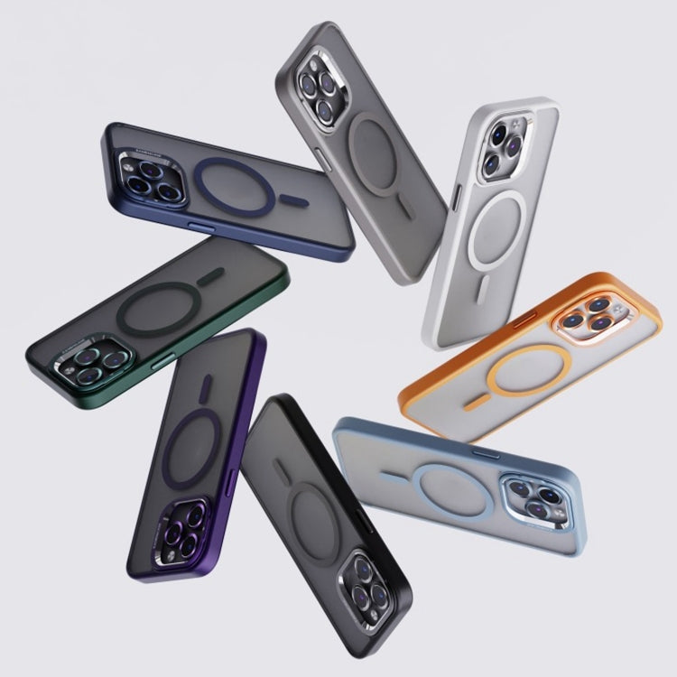 For iPhone 14 Pro Max Invisible Lens Holder PC + TPU Frosted MagSafe Phone Case(Dark Blue)