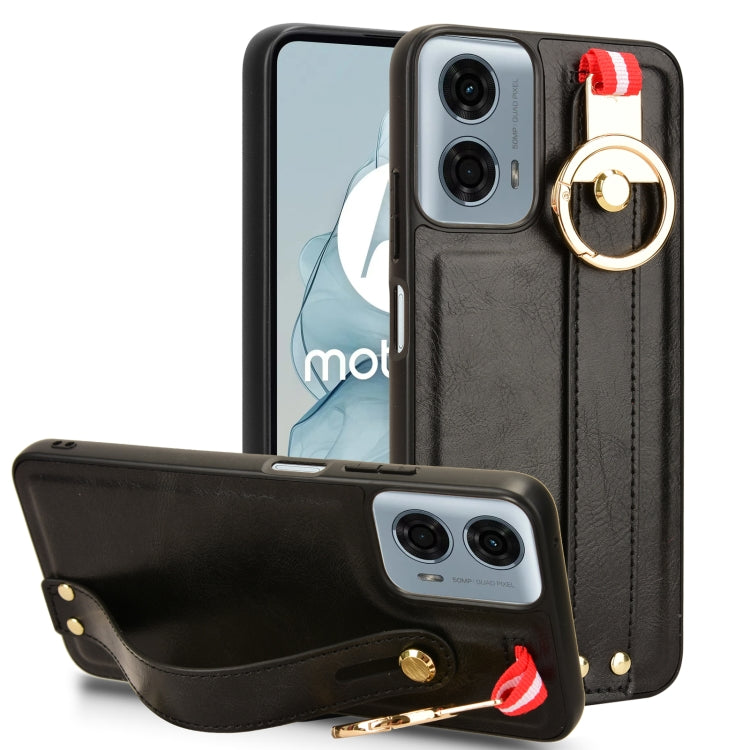 For Motorola Moto G 5G 2024 Wristband Leather Back Phone Case(Black)