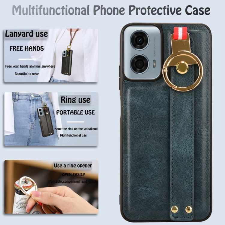 For Motorola Moto G Play 5G 2024 Wristband Leather Back Phone Case(Blue)