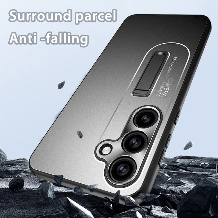 For Samsung Galaxy S24 Ultra 5G Frosted Metal Hybrid TPU Holder Phone Case(Blue)