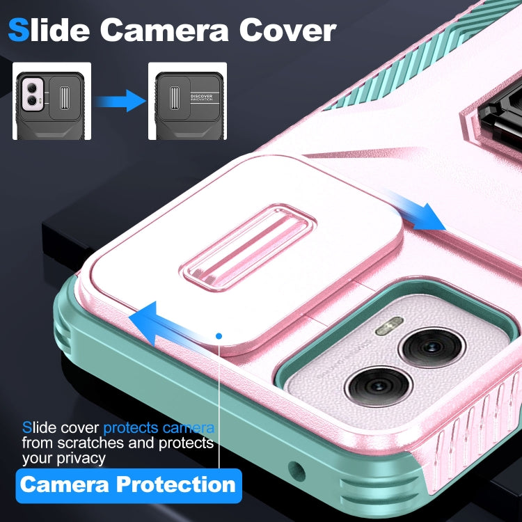 For Motorola Moto G Power 2024 Sliding Camshield Holder Phone Case(Pink + Grey Green) - Motorola Cases by PMC Jewellery | Online Shopping South Africa | PMC Jewellery | Buy Now Pay Later Mobicred