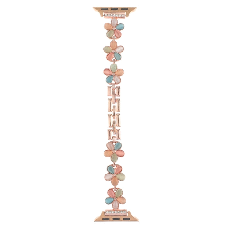 For Apple Watch SE 2023 40mm 5-petaled Flower Zinc Alloy Chain Watch Band(Rose Gold Colorful)