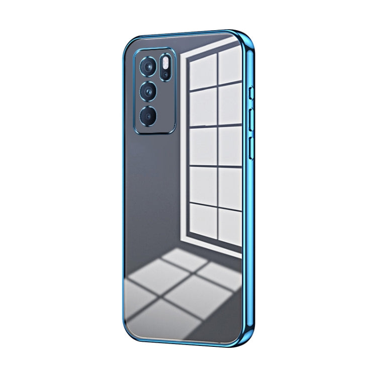 For OPPO Reno6 Pro Indian Transparent Plating Fine Hole Phone Case(Blue)
