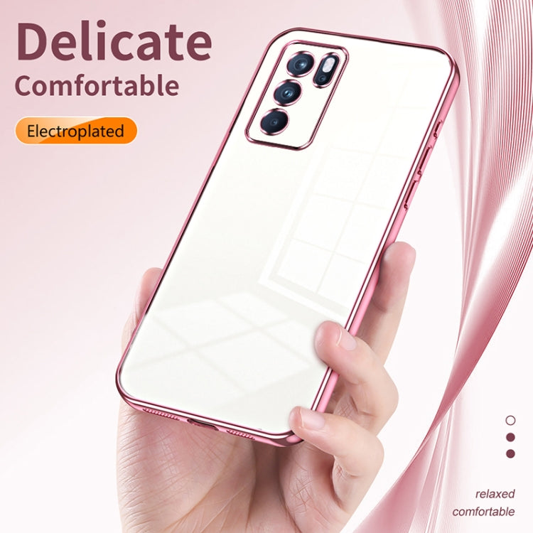 For OPPO Reno6 Pro Indian Transparent Plating Fine Hole Phone Case(Blue)