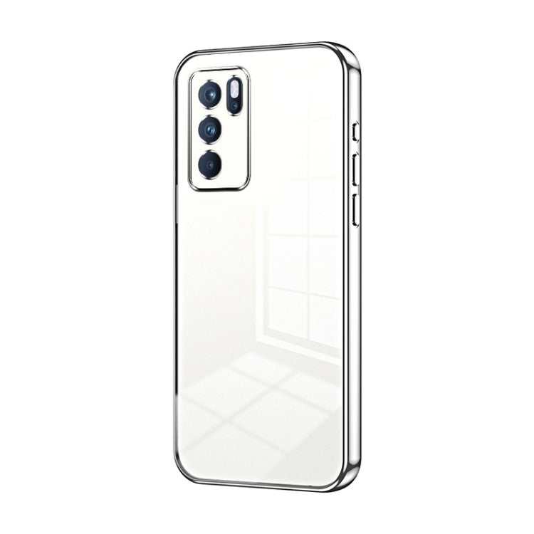 For OPPO Reno6 Pro Indian Transparent Plating Fine Hole Phone Case(Silver)