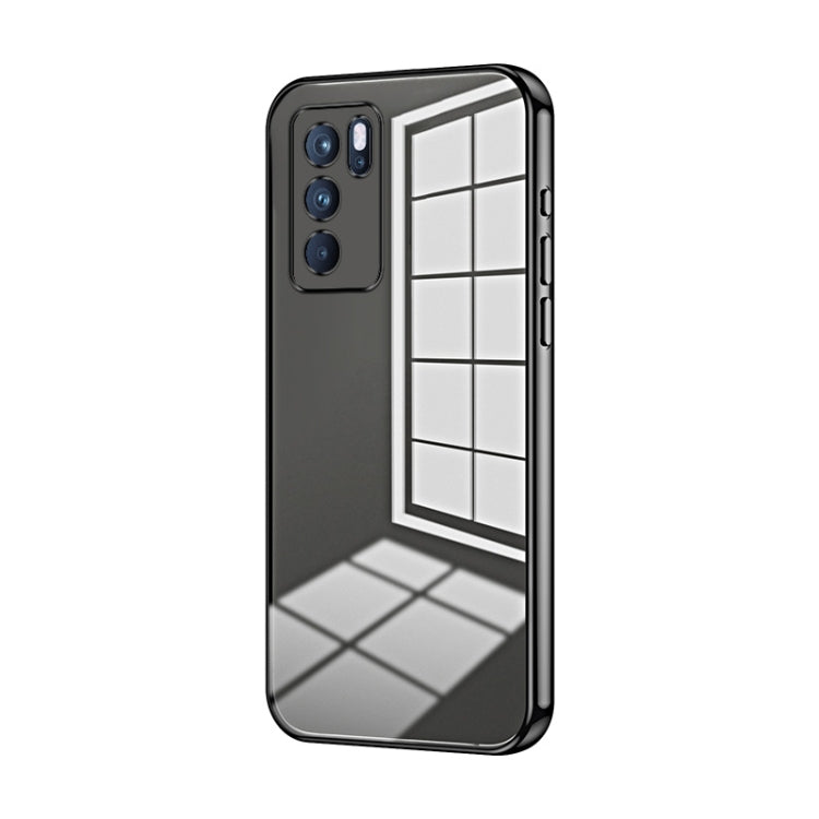 For OPPO Reno6 Pro Indian Transparent Plating Fine Hole Phone Case(Black)