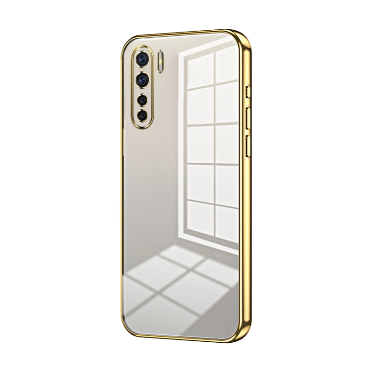 For OPPO Reno3 4G / F15 / A91 Transparent Plating Fine Hole Phone Case(Gold)