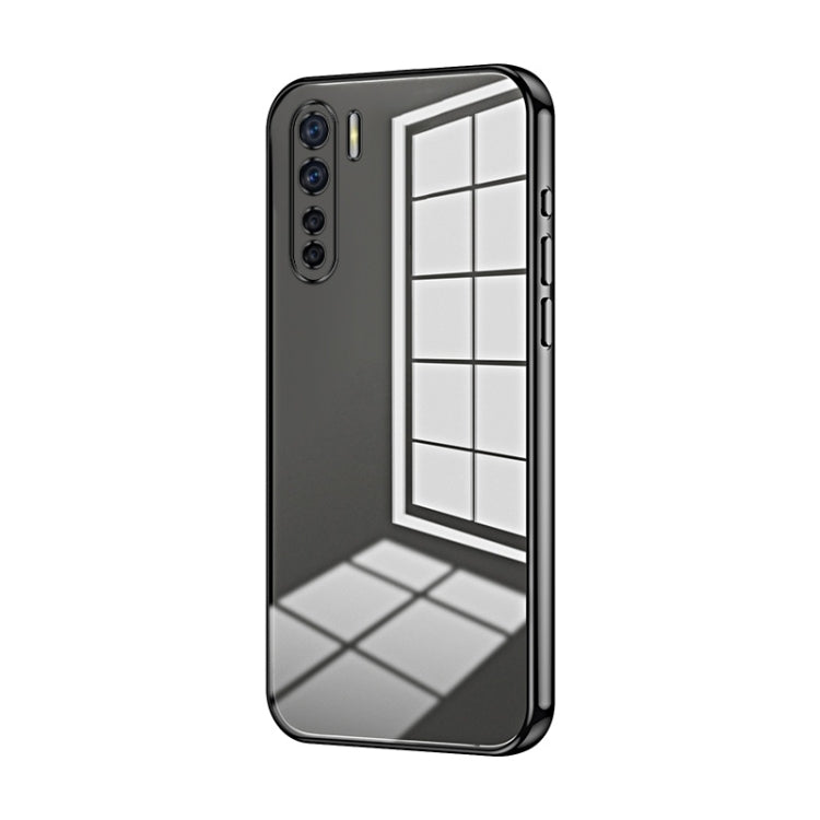 For OPPO Reno3 4G / F15 / A91 Transparent Plating Fine Hole Phone Case(Black)