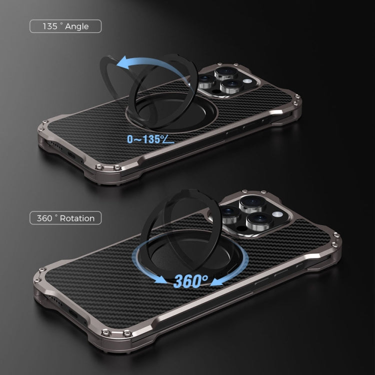 For iPhone 16 Plus R-JUST RJ51-1 Hollow Rotating Holder MagSafe Magnetic Metal Phone Case(Silver Grey)