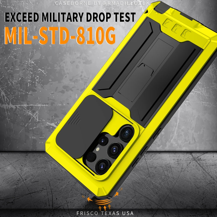 For Samsung Galaxy S24 Ultra 5G R-JUST Sliding Camera Life Waterproof Holder Phone Case(Yellow) - Galaxy S24 Ultra 5G Cases by R-JUST | Online Shopping South Africa | PMC TechLife | Buy Now Pay Later Mobicred