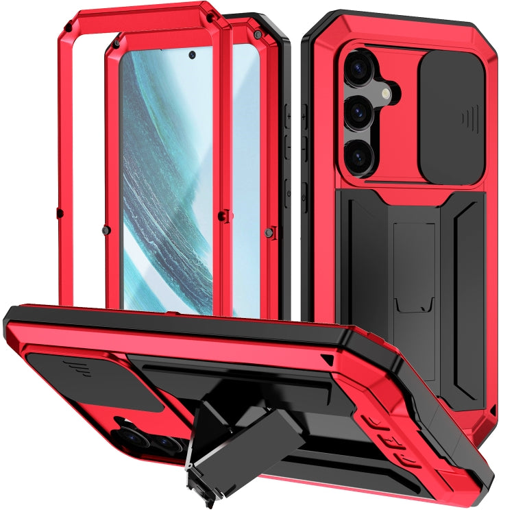 For Samsung Galaxy S24+ 5G R-JUST Sliding Camera Life Water-resistant Holder Phone Case(Red)