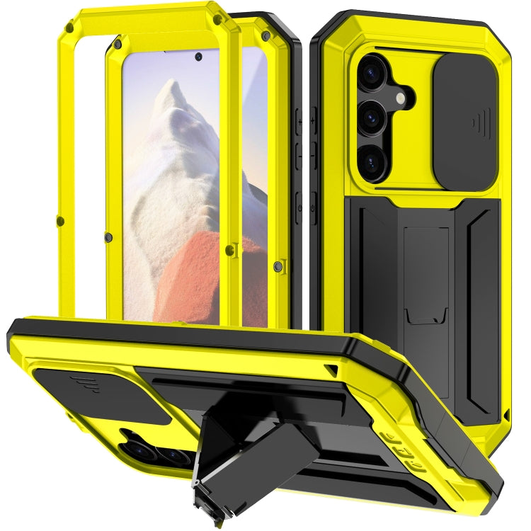 For Samsung Galaxy S24 5G R-JUST Sliding Camera Life Water-resistant Holder Phone Case(Yellow)