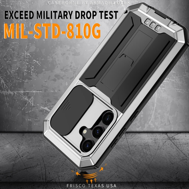 For Samsung Galaxy S24 5G R-JUST Sliding Camera Life Waterproof Holder Phone Case(Silver) - free shipping - PMC TechLife - Order now!