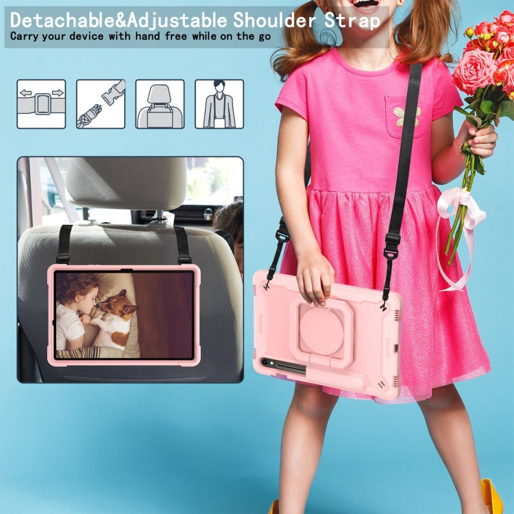 For Samsung Galaxy Tab S9 FE / S9 Handle Robot Silicone Hybrid PC Tablet Case(Rose Gold)