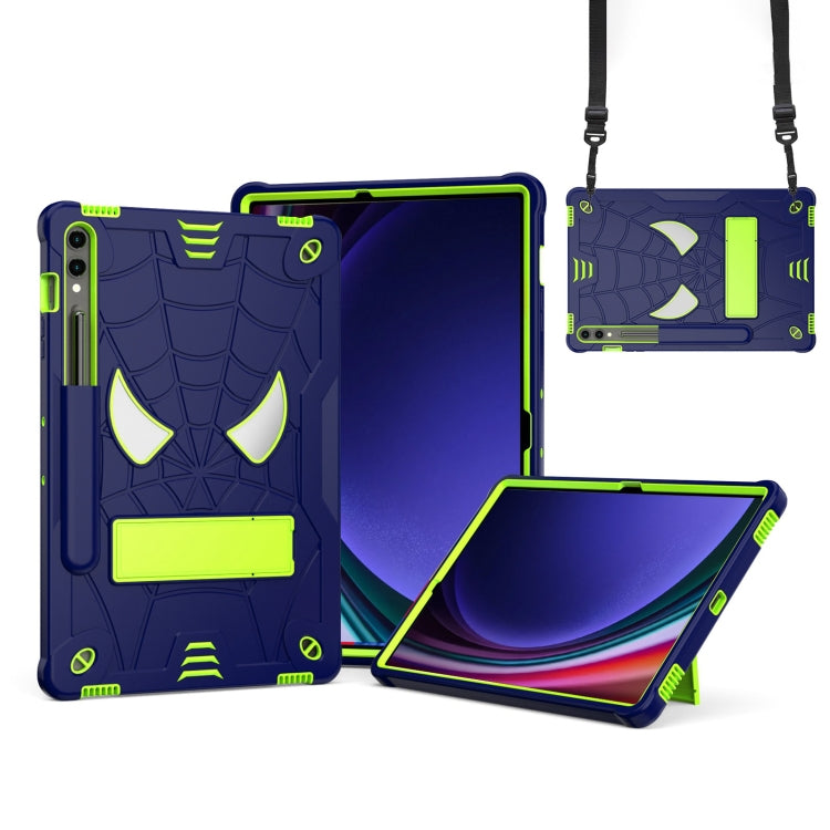 For Samsung Galaxy Tab S9 FE+ / S9+ Fold-Holder Spider Silicone Hybrid PC Tablet Case(Navy Yellow Green)