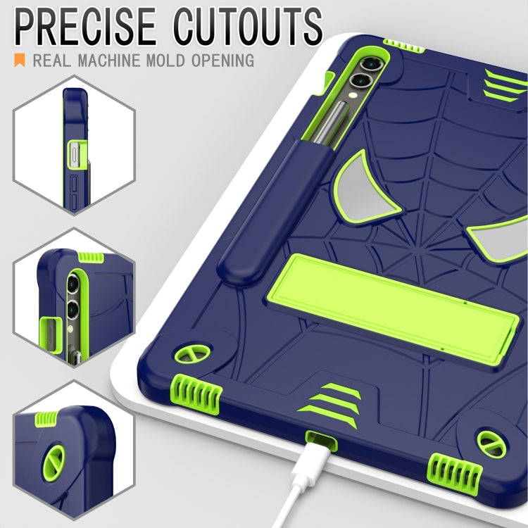 For Samsung Galaxy Tab S9 FE+ / S9+ Fold-Holder Spider Silicone Hybrid PC Tablet Case(Navy Yellow Green)
