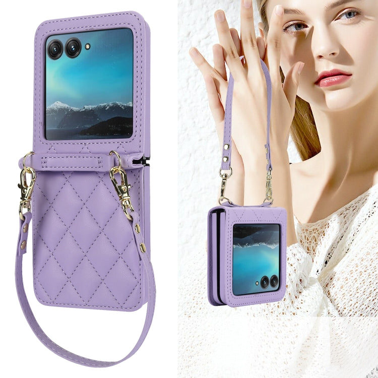 For Motorola Razr 40 Ultra Rhombic Texture Phone Case with Long & Short Lanyard(Light Purple) - free shipping - PMC TechLife - Order now!