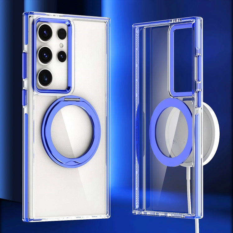 For Samsung Galaxy S24 Ultra 5G Magnetic 360 Degree Rotating Holder Phone Case(Blue)