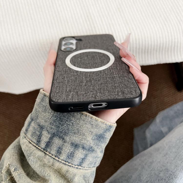 For Samsung Galaxy S25 5G Magsafe Magnetic Ring Cloth Texture Phone Case(Grey) - Galaxy S25 5G Cases by PMC TechLife | Online Shopping South Africa | PMC TechLife | Buy Now Pay Later Mobicred