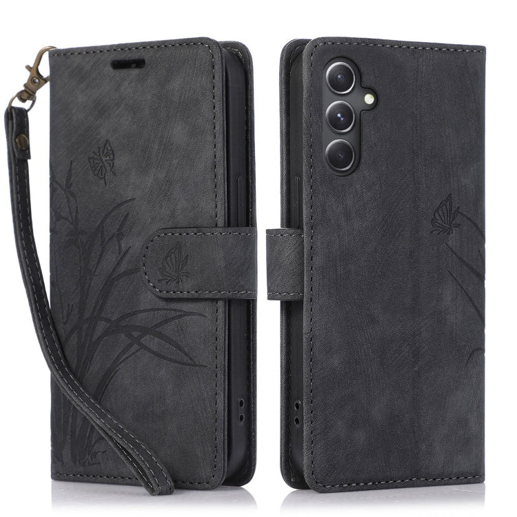 For Samsung Galaxy S24+ / S25+ 5G Orchid Butterfly Embossed Leather Phone Case(Black)