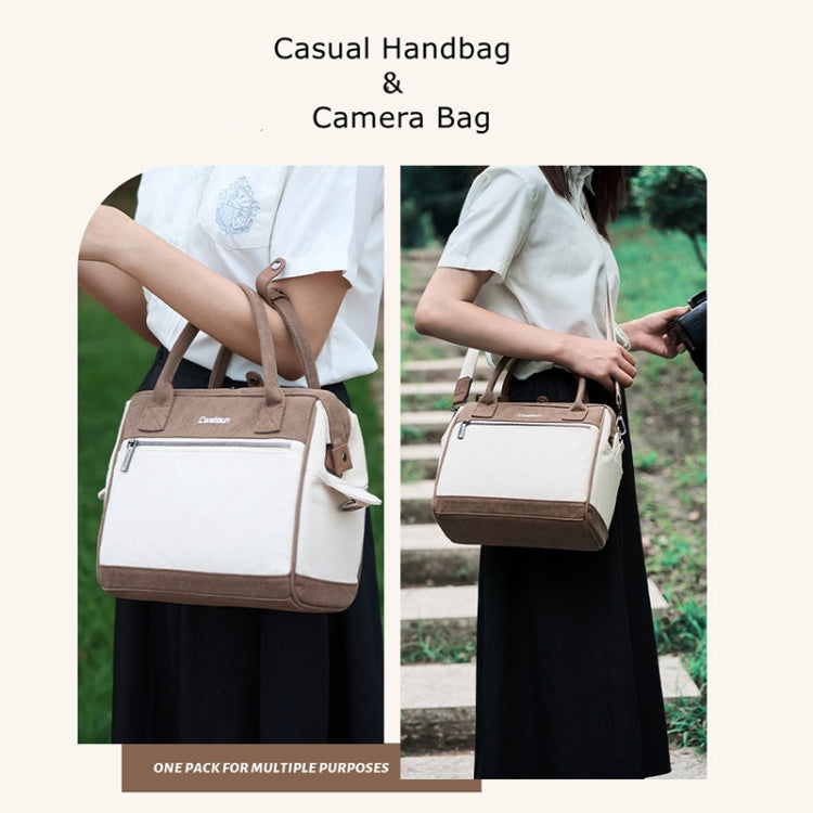 Cwatcun D112 Contrast Canvas Camera Bag One-shoulder Cross-body Tote Bag, Size:24.5 x 30 x 15.5cm(Brown)