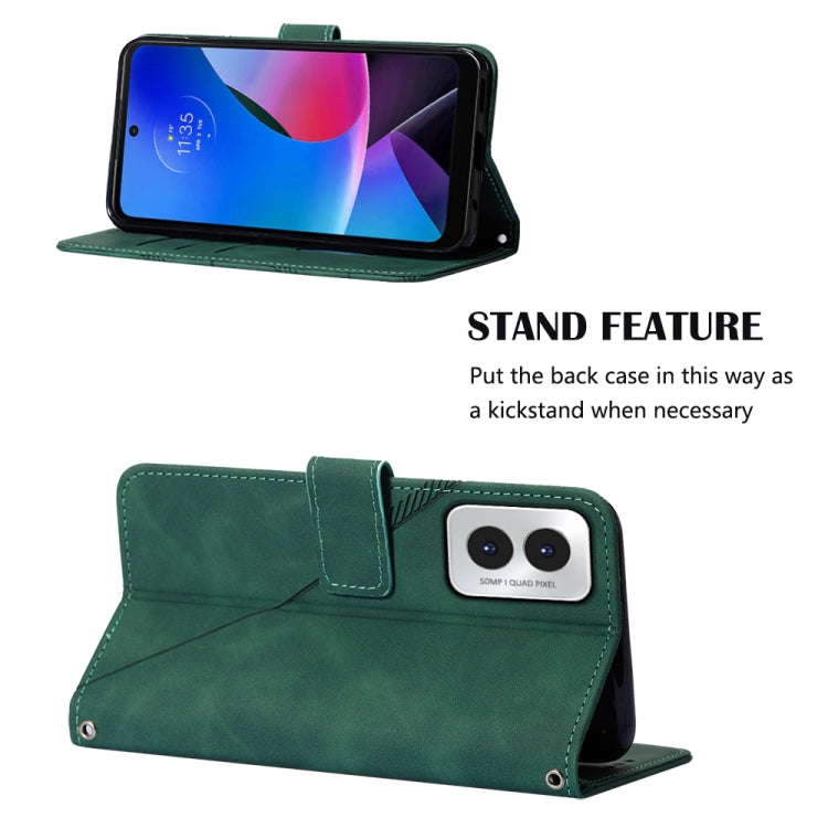 For Motorola Moto G Play 4G 2024 Crossbody 3D Embossed Flip Leather Phone Case(Dark Green)