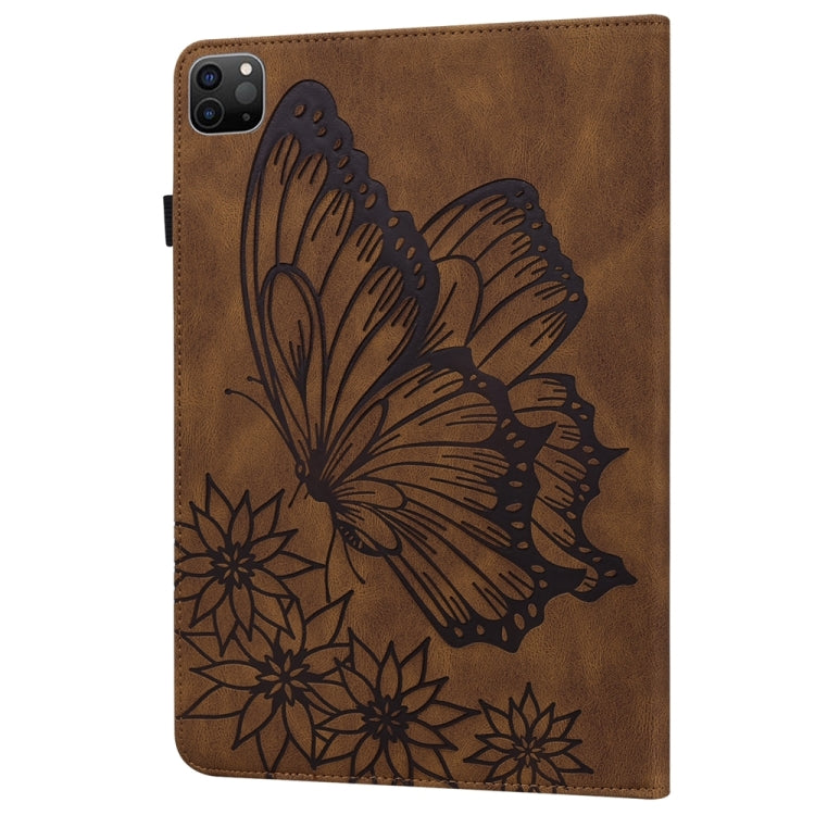 For iPad Pro 12.9 2022 / Air 13 2024 Big Butterfly Embossed Leather Tablet Case(Brown)