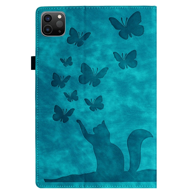 For iPad Air 13 2024 / Air 13 2025 Butterfly Cat Embossing Leather Tablet Case(Sky Blue)