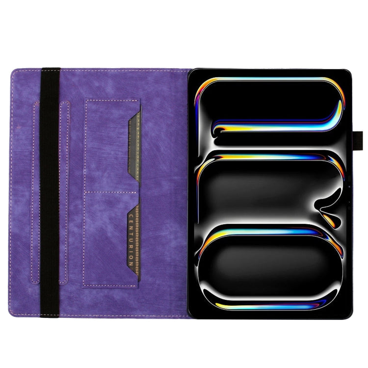 For iPad Pro 11 2024 Butterfly Cat Embossing Leather Tablet Case(Purple)