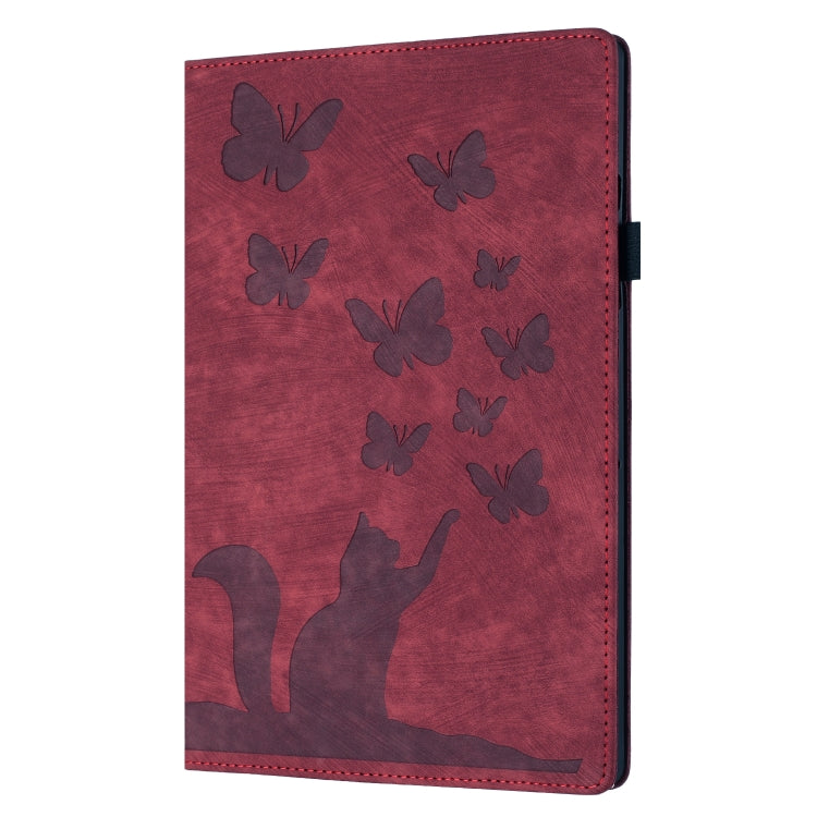 For iPad Pro 11 2024 Butterfly Cat Embossing Leather Tablet Case(Red)