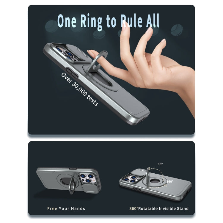 For iPhone 15 Plus Camshield MagSafe Ring Holder Armor Phone Case(Titanium Grey)
