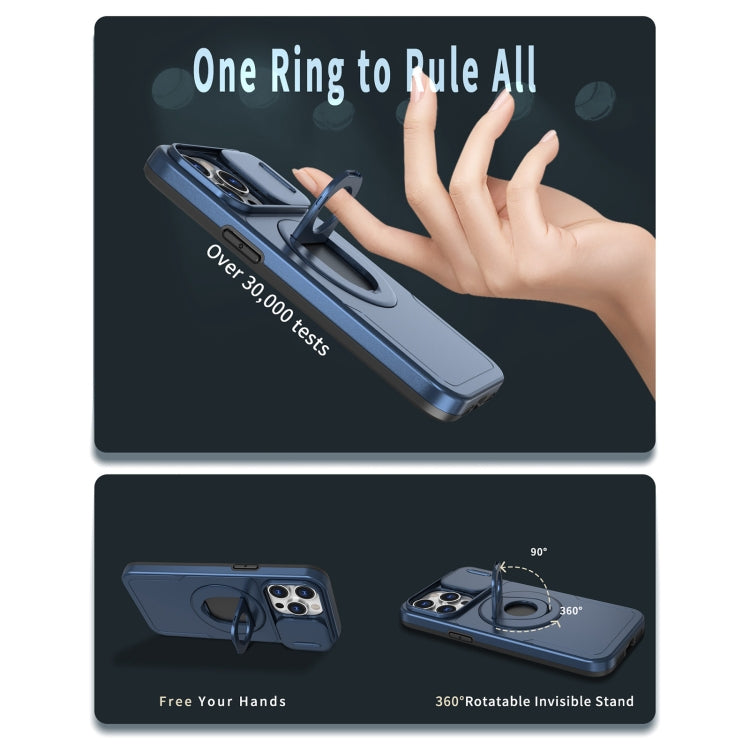 For iPhone 14 Camshield MagSafe Ring Holder Armor Phone Case(Blue)