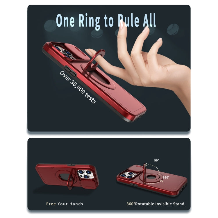 For iPhone 13 Pro Camshield MagSafe Ring Holder Armor Phone Case(Red)