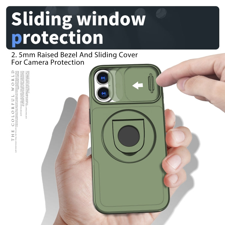 For iPhone 16 Plus Camshield MagSafe Ring Holder Armor Phone Case(Olive Green)