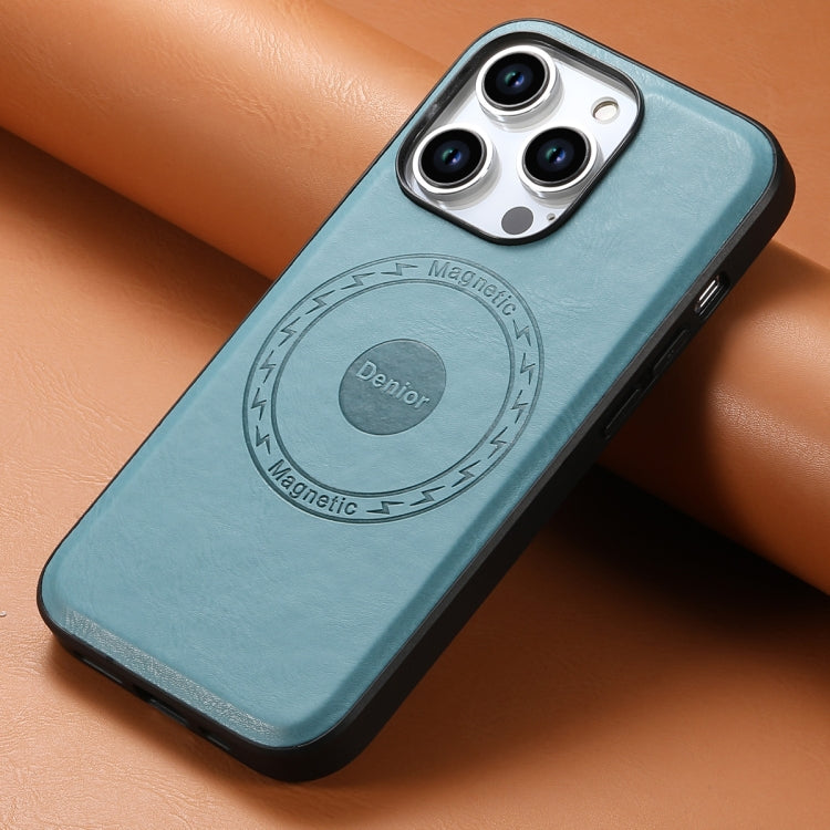 For iPhone 15 Pro Max Denior Cowhide Texture Leather MagSafe Phone Case(Blue)