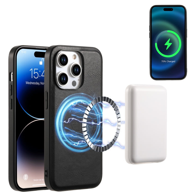 For iPhone 15 Pro Denior Cowhide Texture Leather MagSafe Phone Case(Black)